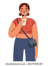 Personagem feminina zoomer isolado em branco. Jovem menina estudante moderna ou ilustração vetorial plana freelancer.