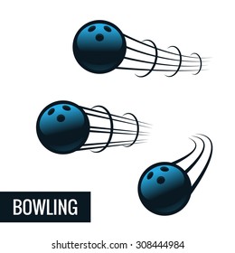 Zooming colorful bowling ball illustration flying through the air with curved motion trails. Vector abstract illustration