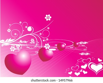 Zooming Heart On Floral Pink Background, Illustration