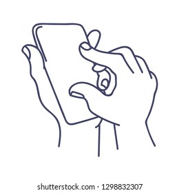 Zooming in smart phone screen hand drawn illustration