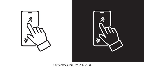 Zooming smartphone icon, Finger touch smartphone gesture icon. Modern outline style icons. Hand touch gesture vector illustration on black and white background.