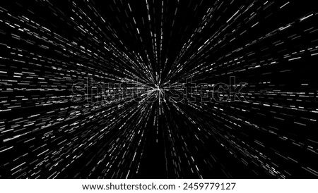 Zooming Through Space. Abstract Hyperspeed Stars Light Trails Burst. Futurist and Science Fiction Background. Vector Illustration. Space Travelling in the Speed of Light.