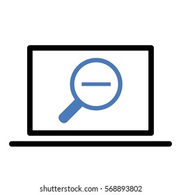 Zoomout icon - Flat design, glyph style icon - Colored enclosed in a computer