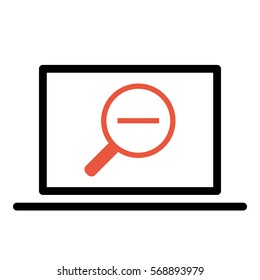 Zoomout icon - Flat design, glyph style icon - Colored enclosed in a computer