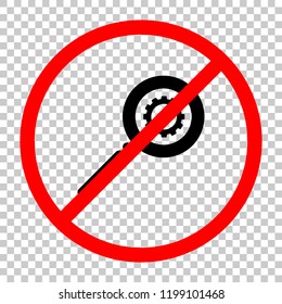 zoon with gear. Not allowed, black object in red warning sign with transparent background