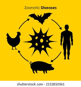 Zoonotic diseases vector poster over yellow background