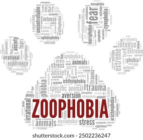 Zoophobia: Fear of Animals word cloud conceptual design isolated on white background.