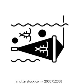 Zooplankton net black linear icon. Equipment used for collecting samples of plankton in standing bodies of water. Maritime industry. Outline symbol on white space. Vector isolated illustration