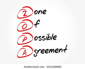 ZOPA Zone Of Possible Agreement - bargaining range in an area where two or more negotiating parties may find common ground, acronym text concept background