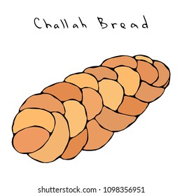 Zopf or Challah Bread. Jewish or Swiss, Austrian or Bavarian Bakery. Realistic Hand Drawn Illustration. Savoyar Doodle Style.