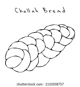 Zopf or Challah Bread. Jewish or Swiss, Austrian or Bavarian Bakery. Realistic Hand Drawn Illustration. Savoyar Doodle Style.