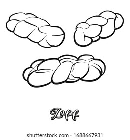 Zopf food sketch separated on white. Vector drawing of Leavened, White, usually known in Switzerland, Germany. Food illustration series.