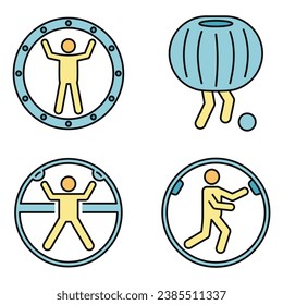 Zorb ball activity icons set. Outline set of zorb ball activity vector icons thin line color flat on white