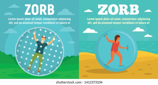 Zorb banner set. Flat illustration of zorb vector banner set for web design