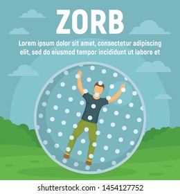 Zorb green field concept banner. Flat illustration of zorb green field vector concept banner for web design