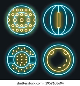 Zorb icons set. Outline set of zorb vector icons neon color on black