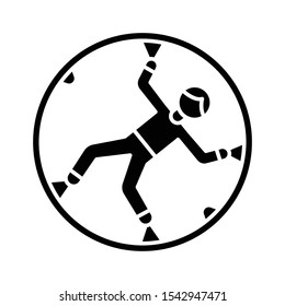 Zorbing glyph icon. Globe-riding, orbing. Person in transparent non-harnessed orb. Human rolling inside giant sphere. Extreme sport. Silhouette symbol. Negative space. Vector isolated illustration