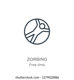 Zorbing icon. Thin linear zorbing outline icon isolated on white background from free time collection. Line vector sign, symbol for web and mobile