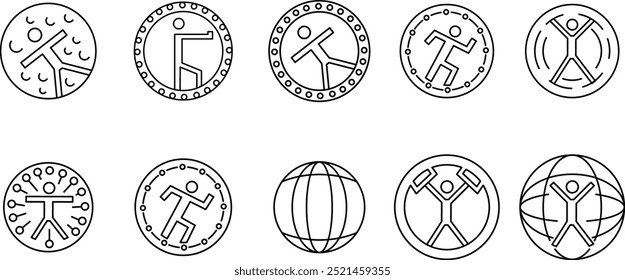 zorbing set icon with outline style