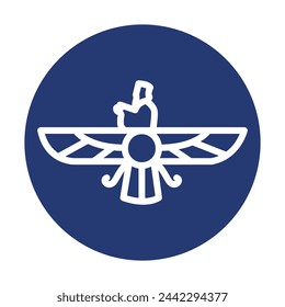 Zoroastrianism black icon. Religion isolated element. Digital illustration for web page, mobile app, promo.