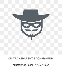Zorro face icon. Trendy flat vector Zorro face icon on transparent background from People collection. 