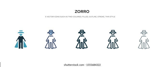 zorro icon in different style vector illustration. two colored and black zorro vector icons designed in filled, outline, line and stroke style can be used for web, mobile, ui