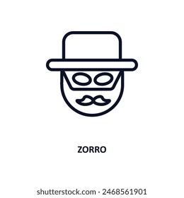 zorro icon. Thin line zorro icon from people and relation collection. Outline vector. Editable zorro symbol can be used web and mobile