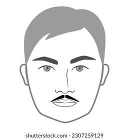 Zorro bigote Los hombres de estilo barba se enfrentan a la ilustración Cabello facial. Retrato negro vectorial masculino Moda plantilla de colección de barbero plana. Elegante corte de pelo con contorno aislado sobre fondo blanco.