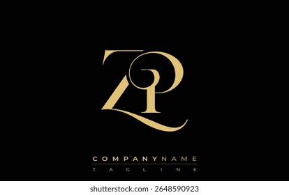 ZP Abstract Creative Jewelry Logo. A stylish logo featuring golden monogram initials in an elegant and modern typography, perfect for branding