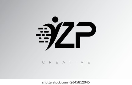 ZP Creative Digital Monogram Logo – Futuristic Letter mark Design Featuring Human Shape, Pixel Motion and Minimal Tech Style for Innovative Branding Identity