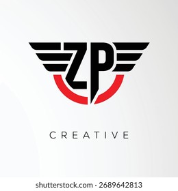 Logotipo de letra ZP Creative Wings com escudo moderno - símbolo poderoso de marca e negócio	