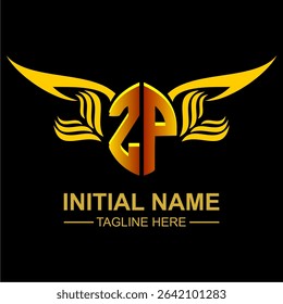 ZP Golden Wing Emblem Logo with elegant gold wings, sleek and modern design. Ideal for branding, creative projects, luxury businesses, or artistic ventures.