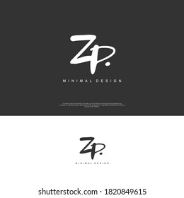 ZP Initial handwriting or handwritten logo for identity. Logo with signature and hand drawn style.