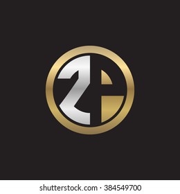 ZP initial letters circle elegant logo golden silver black background