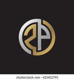 ZP initial letters looping linked circle elegant logo golden silver black background