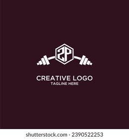 ZP initial monogram for fitnes or gym logo with creative shield and barbell design
