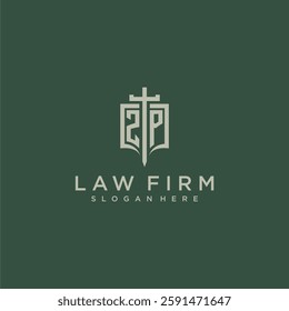 ZP initial monogram for law firm with sword and shield logo image