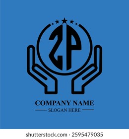 ZP initials held within hands, symbolizing trust and protection. The circle represents unity, while stars highlight excellence and ambition.