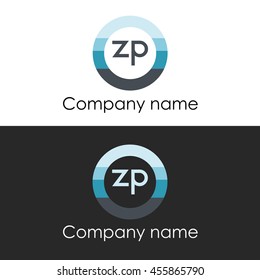 ZP letter circle shape icon logo white blue