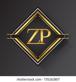 ZP Letter logo in a square shape gold and silver colored geometric ornaments. Vector design template elements for your business or company identity.