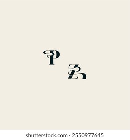 ZP letter wedding monogram elegant fancy curve logo bold and hairline initial