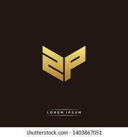 ZP Logo Letter Initial Logo Designs Templete with Gold and Black Background