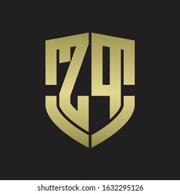 ZP Logo monogram with emblem shield shape design isolated gold colors on black background