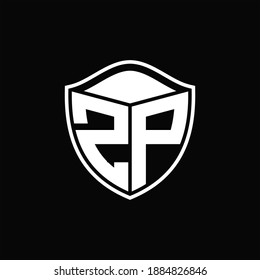 ZP Logo monogram shield shape with outline rounded design template on black background
