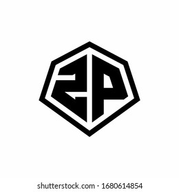 ZP monogram logo with hexagon shape and line rounded style design template isolated on white background