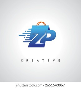 ZP Shopping Monogram – Entrega rápida Logotipo de comercio electrónico con el icono del bolso y la marca digital para la tienda en línea, venta al por menor e identidad logística
