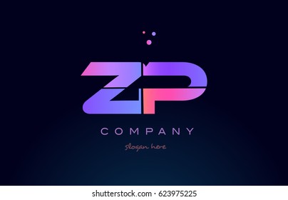 zp z p creative color blue background pink purple blue magenta alphabet letter company logo vector icon design