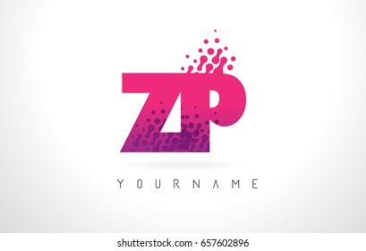 ZP Z P Letter Logo with Pink Letters and Purple Color Particles Dots Design.
