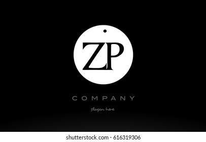 ZP Z P simple black white circle background alphabet company logo design vector icon template