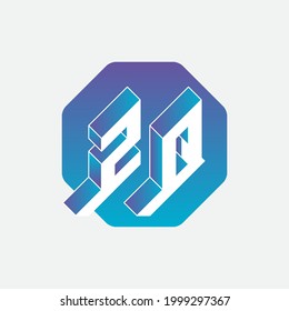 ZQ o 2Q - monograma o logotipo. Alfabeto de volumen. Letras de tres dimensiones Z y Q. Fuente isométrica 3d para el diseño.
